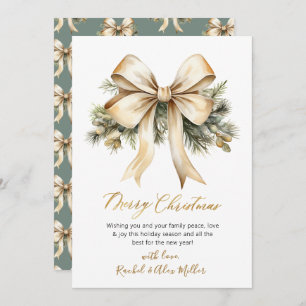 Elegant Script Botanical Bow Non Photo Christmas Holiday Card