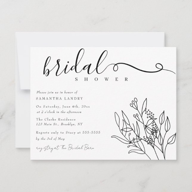 Elegant Script Botanical Bridal Shower Invitation (Front)
