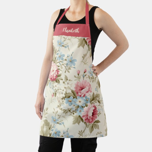 Elegant Script Botanical Floral Apron (Insitu)