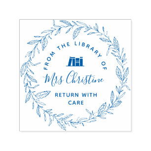 Elegant script botanical library book stamp