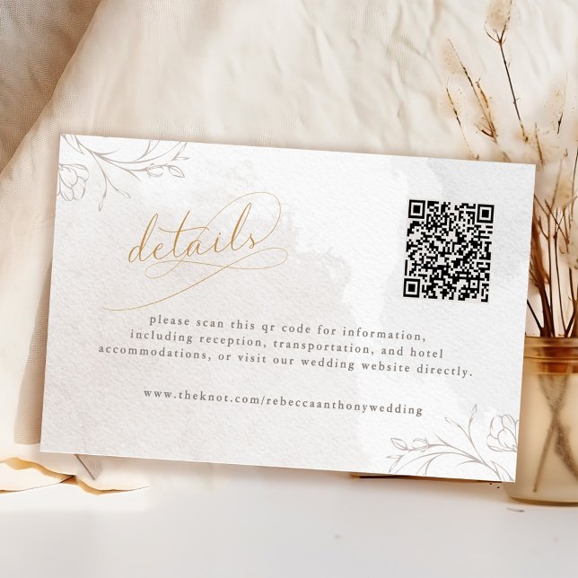 Elegant Script Botanical Wedding Details QR Code Enclosure Card (Creator Uploaded)