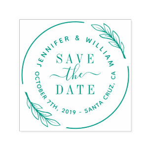 Elegant Script & Botanical Wreath Save The Date Self-inking Stamp