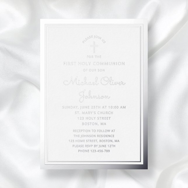 Elegant Script Boy First Communion Silver (Elegant Script Boy First Communion Silver Foil Invitation)