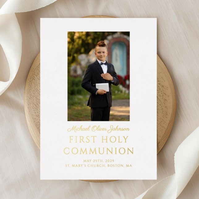 Elegant Script Boy First Holy Communion Gold (Elegant Script Boy First Holy Communion Gold Foil Invitation)