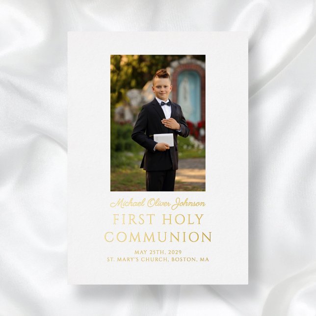 Elegant Script Boy First Holy Communion Gold (Elegant Script Boy First Holy Communion Gold Foil Invitation)