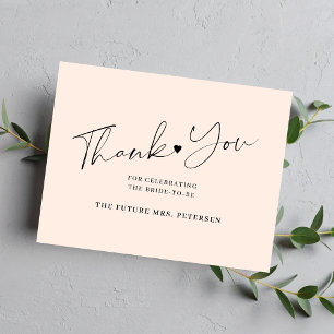 Elegant script bridal shower blush pink thank you card