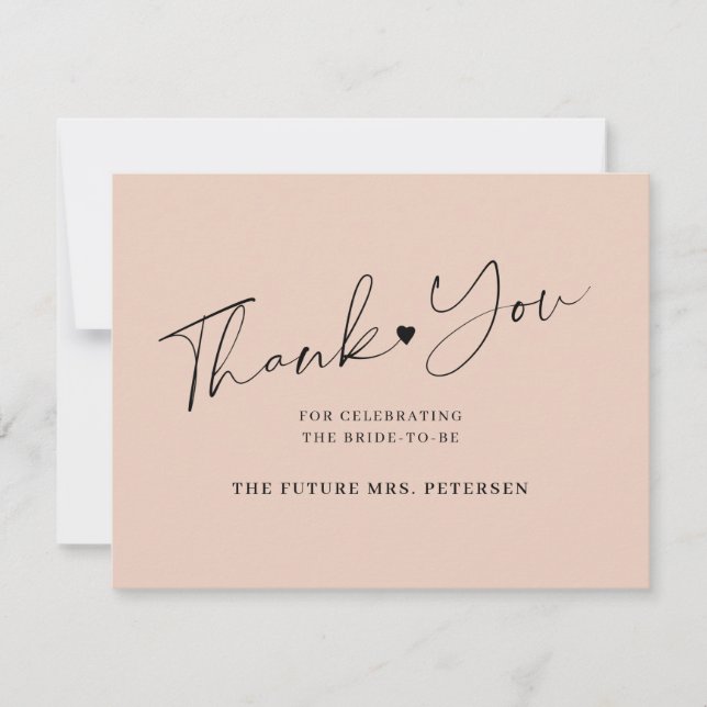Elegant script bridal shower blush thank you card (Front)