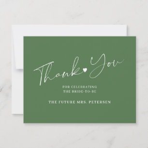 Elegant script bridal shower green thank you card