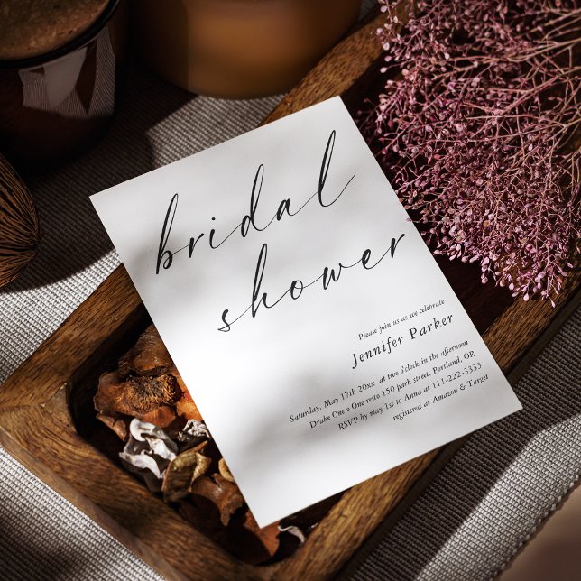 Elegant Script Bridal Shower Invitation Minimalist (Elegant Custom Black Hand Lettered Bridal Shower Invitation)