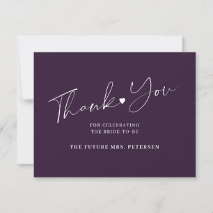 Elegant script bridal shower purple plum thank you card