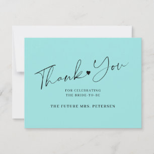 Elegant script bridal shower sea glass blue thank you card