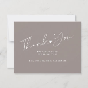 Elegant script bridal shower taupe thank you card