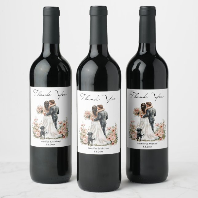 elegant script bride and groom wedding thank you wine label (Bottles)