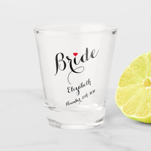 Elegant Script Bride Bachelorette Wedding Party Shot Glass (Front)