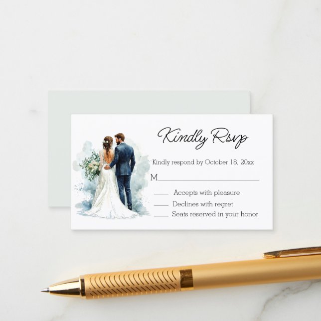 elegant script bride & groom rsvp wedding enclosure card (Front/Back In Situ)