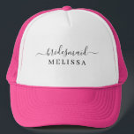 Elegant Script Bridesmaid Name Trucker Hat<br><div class="desc">Elegant Script Bridesmaid Hat. Features trendy and stylish script font,  personalise with bridesmaid name.</div>
