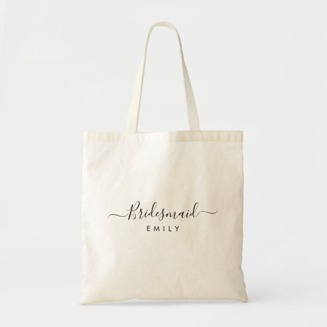Elegant Script Bridesmaid Personalised Name Tote Bag (Front)