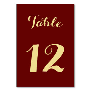 Elegant Script Brown Faux Gold Chic Wedding Party Table Number