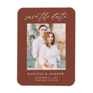 Elegant Script Brown Photo Save The Date Magnet