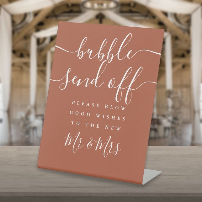 Elegant Script Bubble Send Off Terracotta Pedestal Sign (Elegant Script Bubble Send Off Terracotta Pedestal Sign)