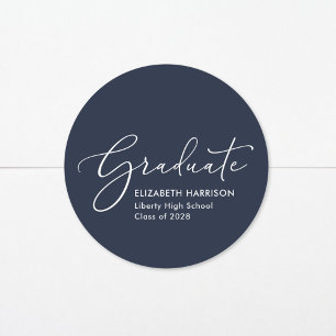 Elegant Script Bue Graduation Return Address Classic Round Sticker
