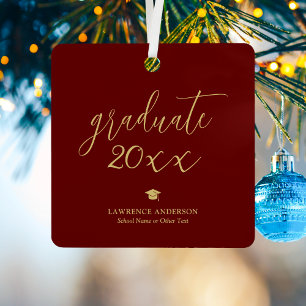 Elegant Script Burgundy Gold 2024 Graduate Photo Metal Tree Decoration