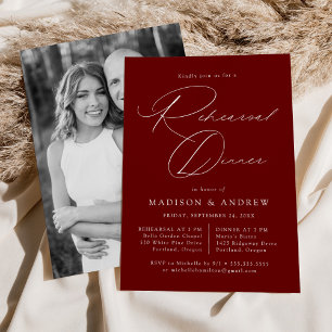 Elegant Script Burgundy Photo Rehearsal Dinner Invitation