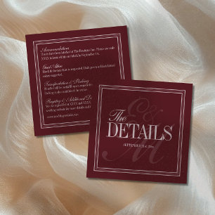 Elegant Script Burgundy Red Formal Wedding Details Enclosure Card