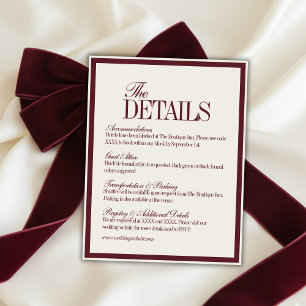 Elegant Script Burgundy Red Formal Wedding Details Enclosure Card