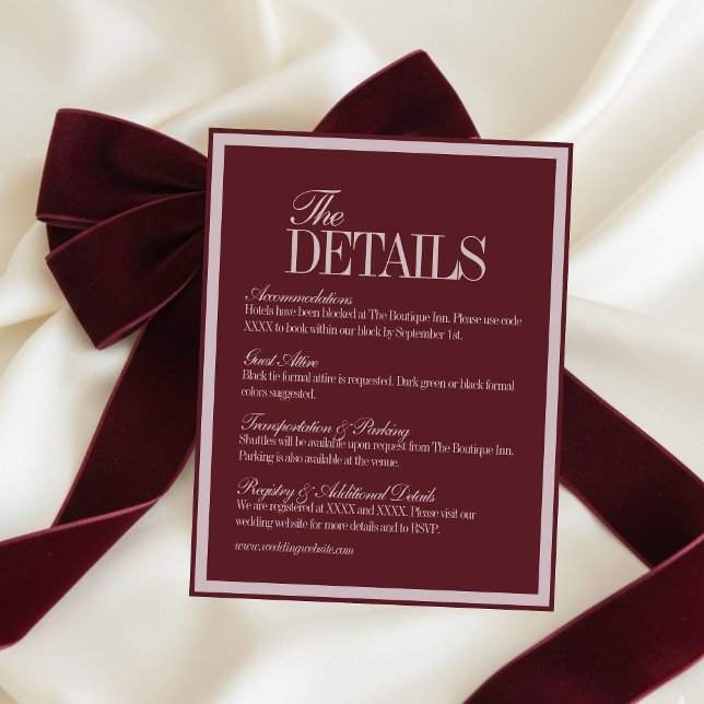 Elegant Script Burgundy Red Formal Wedding Details Enclosure Card (Elegant Script Burgundy Red Formal Wedding Details Enclosure Card)