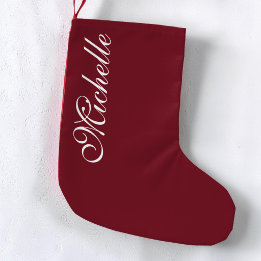 Elegant Script Burgundy Red Simple Personalised Small Christmas Stocking