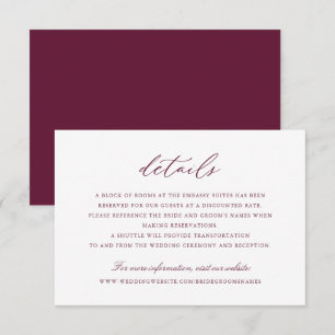 Elegant Script Burgundy Wedding Details Invitation