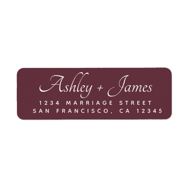 Elegant Script Burgundy Wedding Return Address (Front)