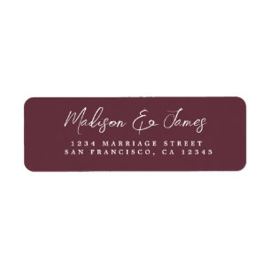 Elegant Script Burgundy Wedding Return Address