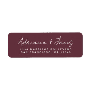 Elegant Script Burgundy Wedding Return Address
