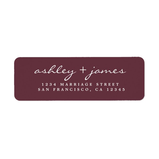 Elegant Script Burgundy Wedding Return Address (Front)