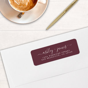 Elegant Script Burgundy Wedding Return Address