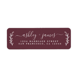 Elegant Script Burgundy Wedding Return Address