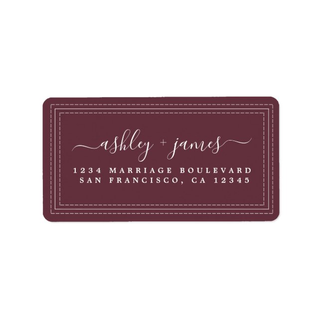 Elegant Script Burgundy Wedding Return Address Label (Front)