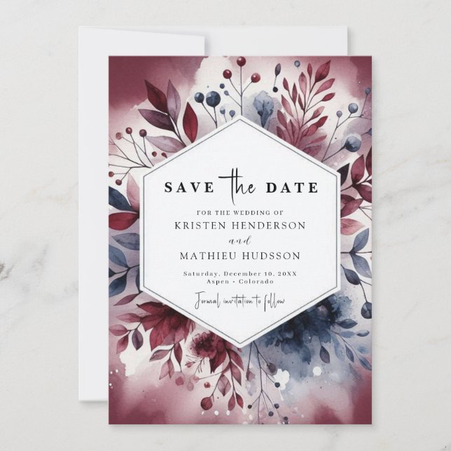 Elegant Script Burgundy Wedding Save The Date (Front)
