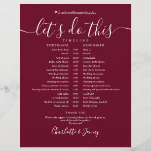 Elegant Script Burgundy Wedding Schedule Timeline