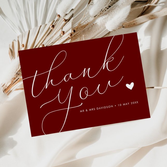 elegant script burgundy wedding thank you card (Creator Uploaded)