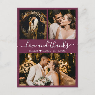 Elegant Script Burgundy Wedding Thank You Postcard