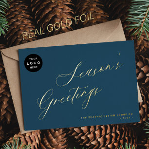 Elegant script business LOGO corporate gold Foil Holiday Card