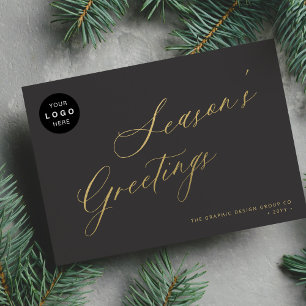 Elegant script business LOGO corporate non-photo Holiday Card