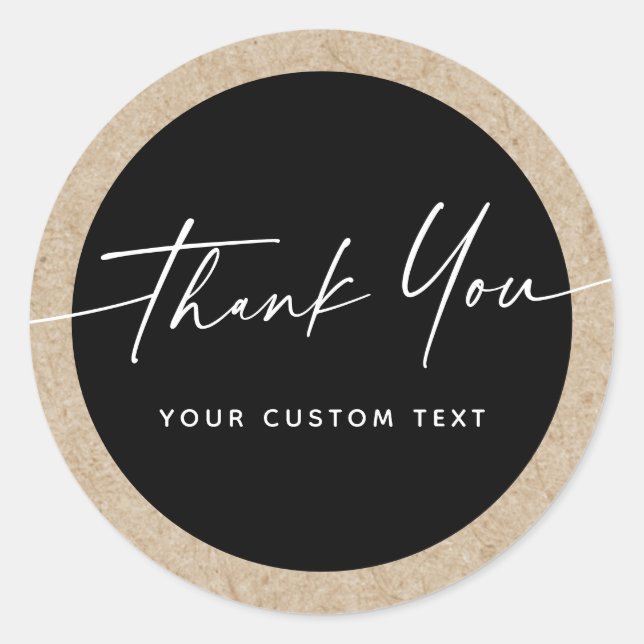 Elegant script business thank you black Kraft look Classic Round Sticker (Front)