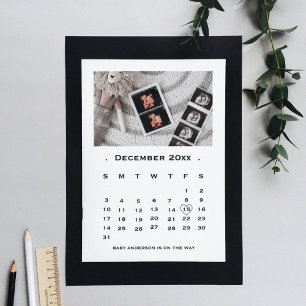 Elegant Script Calendar Pregnancy announcemen