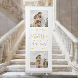 Elegant Script Calligraphy 2 Photo Wedding Welcome Retractable Banner