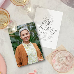 Elegant Script Calligraphy 60th Birthday Photo Invitation