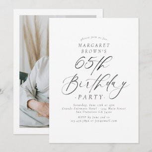 Elegant Script Calligraphy 65th Birthday Photo  Invitation